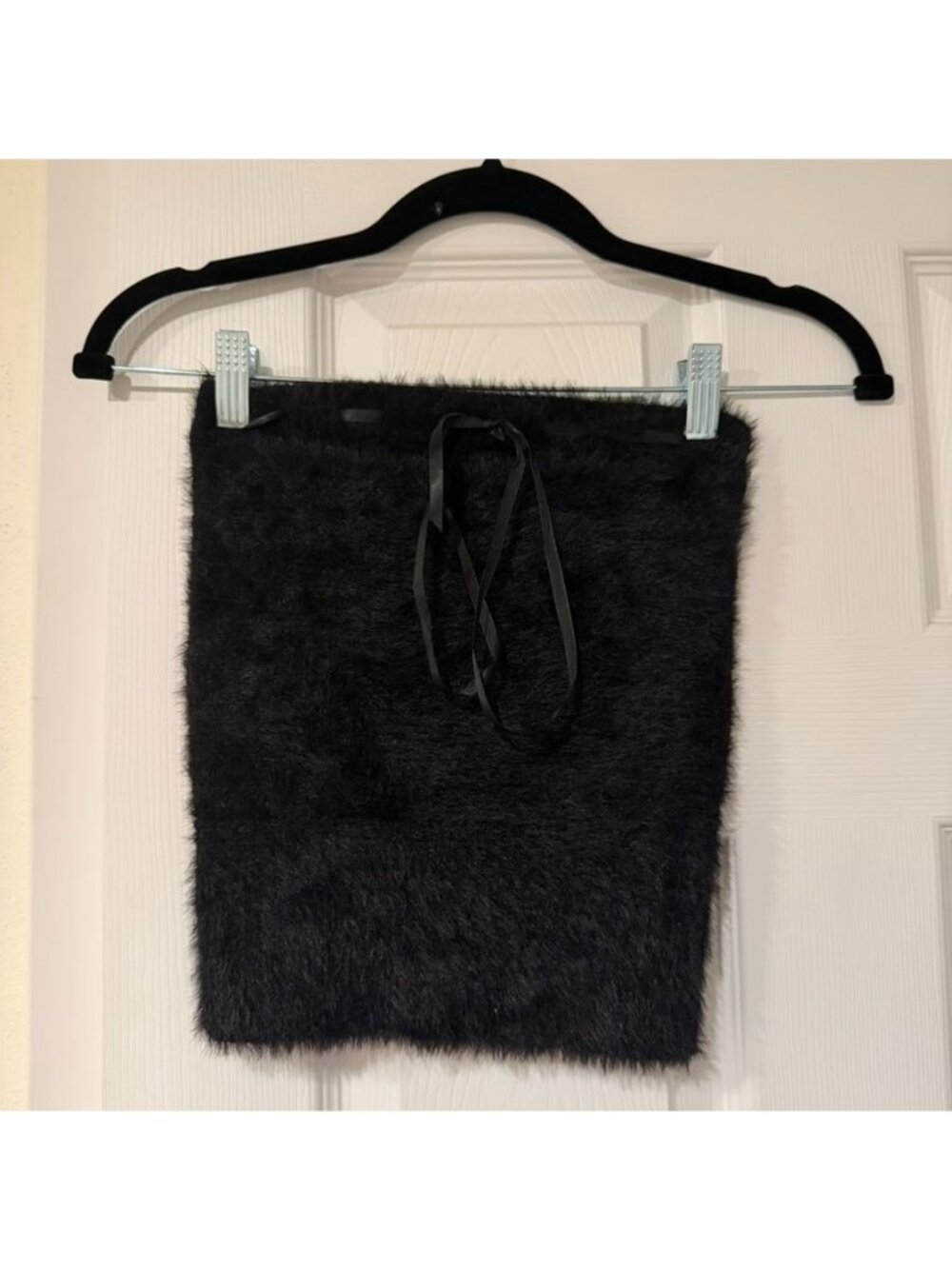 All In Favor Black Fuzzy Sweater Tube Top Size Small NWOT